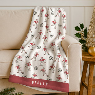 Soccer Santa Personalized Christmas Fleece Blanket