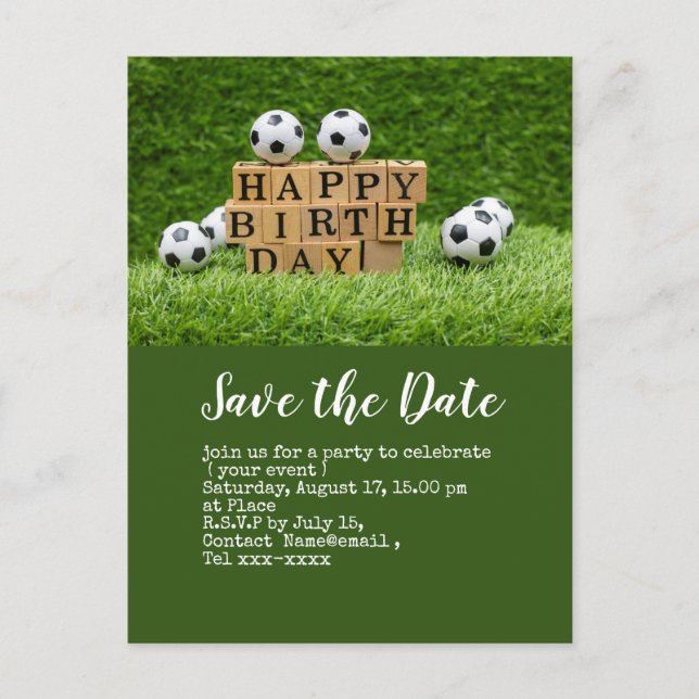 Soccer save the date  ball for Birthday Party  Postcard (Front)