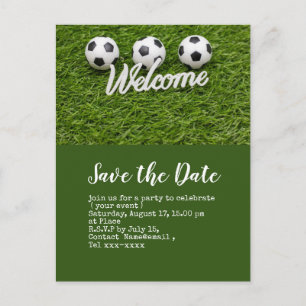 Soccer save the date  ball for Welcome Party  Postcard