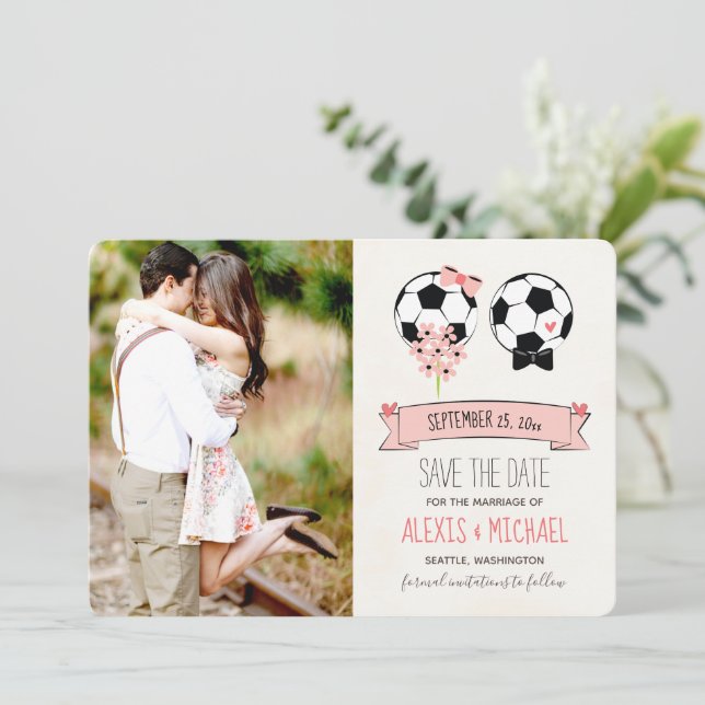 Soccer Save the Date Wedding Invitations 4 Photos (Standing Front)