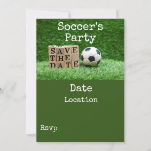 Soccer Save the Date with ball on green for Party Invitation