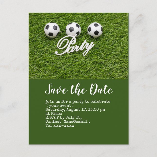 Soccer save the date  with ball on green  postcard (Front)