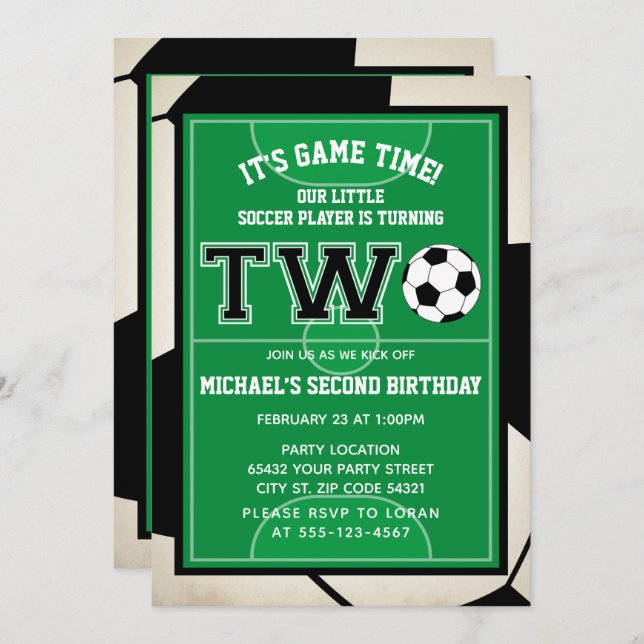 Soccer Second Birthday Party Invitation (Front/Back)