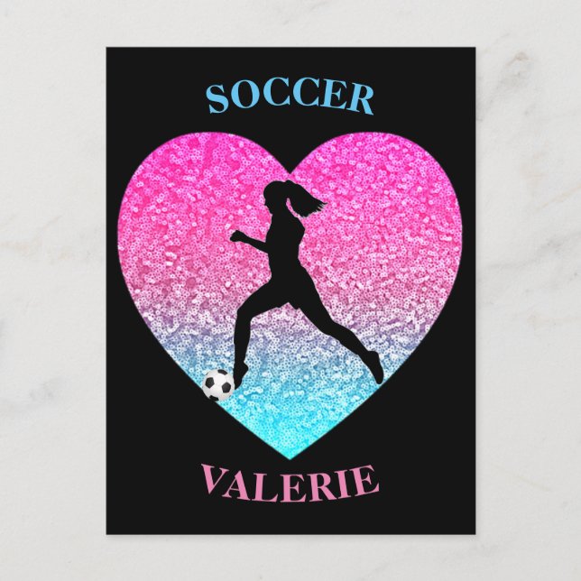 Soccer Sequins Heart Postcard (Front)