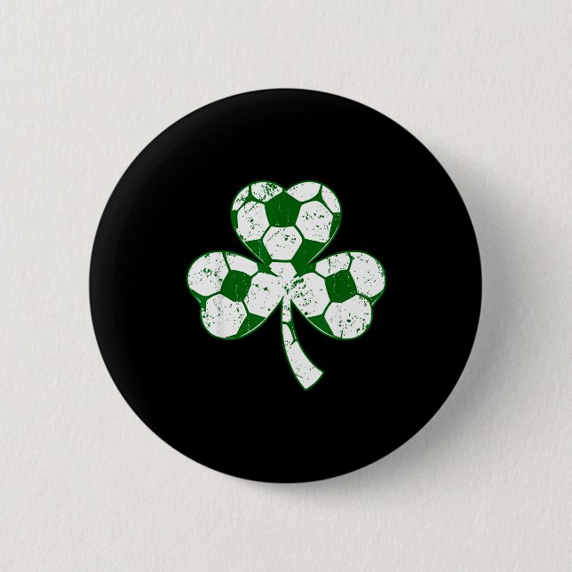 Soccer shamrock st patricks day saint paddys men 6 cm round badge (Front)