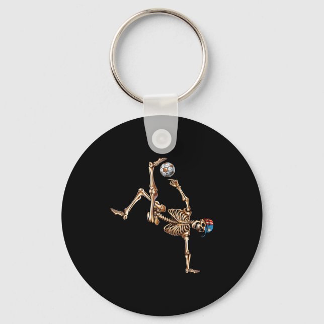 Soccer Skeleton Player Bicycle Kick Sport Hallowee Key Ring (Front)