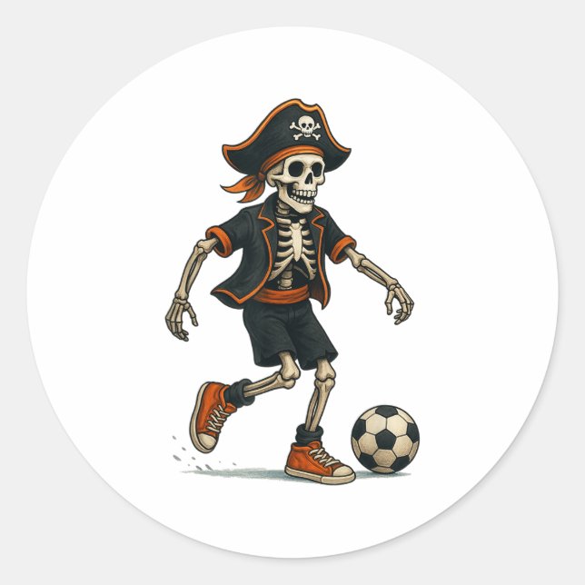 Soccer Skeleton Rate Halloween Men Boys Design  Classic Round Sticker (Front)