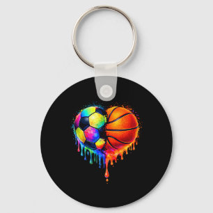 Soccer Sketll Drip Heart Sports Valentines Day Men Key Ring