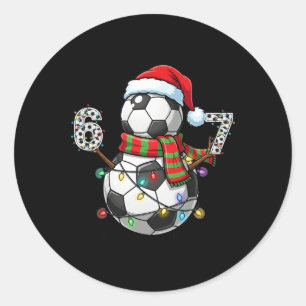 Soccer Snowman 67 Christmas Santa Hat Lights Holid Classic Round Sticker