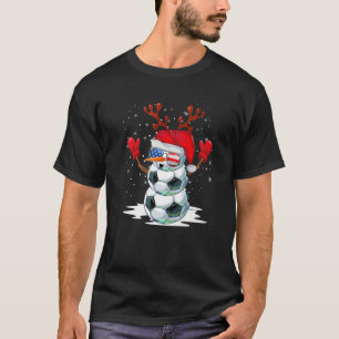 Soccer Snowman Christmas Pyjamas Santa Hat Sunglas T-Shirt