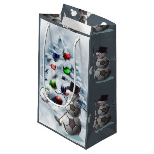 Soccer Snowman Christmas Small Gift Bag