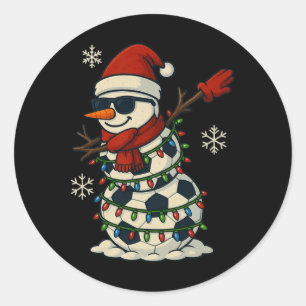 Soccer Snowman Dabbing Funny Christmas Cute Boys K Classic Round Sticker