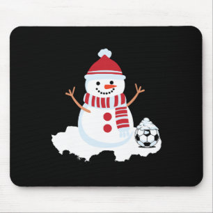 Soccer Snowman, Red And White Christmas Mouse Pad