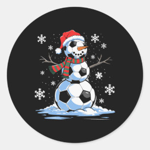 Soccer Snowman Soccer Player Santa Hat Christmas F Classic Round Sticker