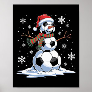 Soccer Snowman Soccer Player Santa Hat Christmas F Poster