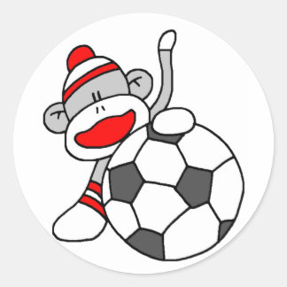 Soccer Sock Monkey Classic Round Sticker