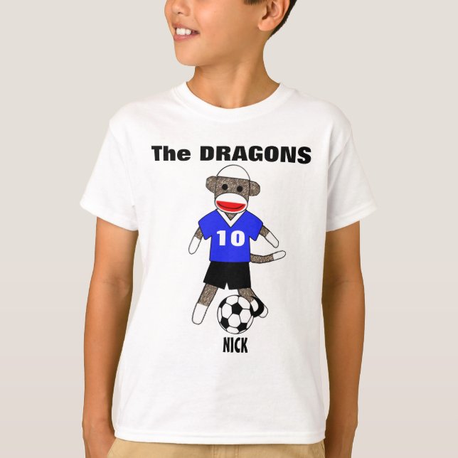 Soccer Sock Monkey T-Shirt (blue) - Customised (Front)