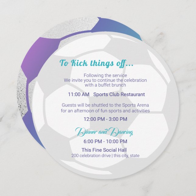 Soccer Sport Bar Mitzvah Details and Info Invitation (Front/Back)