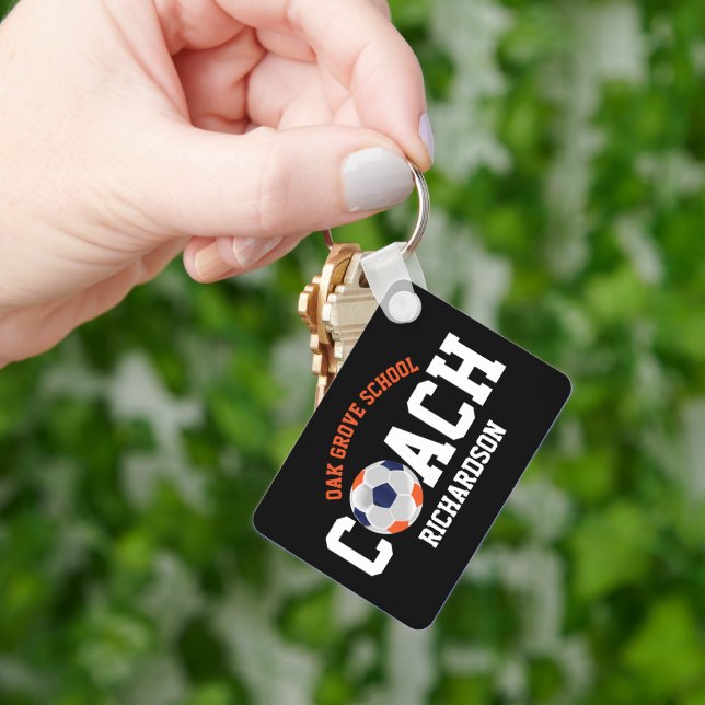 Soccer  Sport Coach - Orange and Blue Key Ring (Hand)