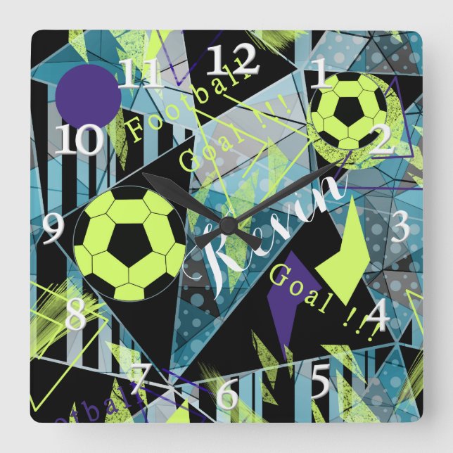 soccer sports ball game square wall clock (Front)