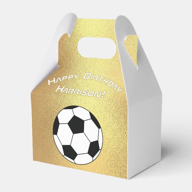 Soccer Sports Birthday Party Gold White Favour Box (Front Side)