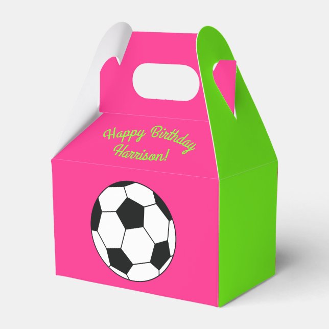 Soccer Sports Birthday Party Pink Favour Box (Back Side)