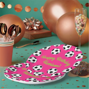 Soccer Sports Birthday Party Pink Paper Plate