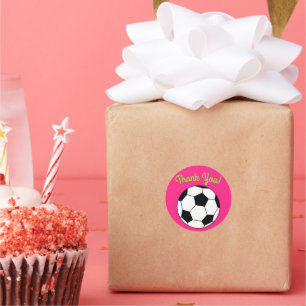 Soccer Sports Birthday Party Thank You Pink Classic Round Sticker