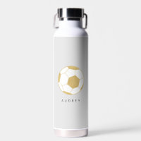 Soccer Sports Custom Name Gold Grey Water Bottle