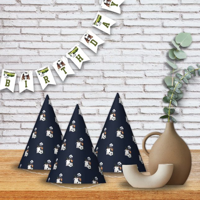 Soccer Sports Game Birthday  Party Hat (Green Navy Blue Soccer Birthday Party Hats Kids)