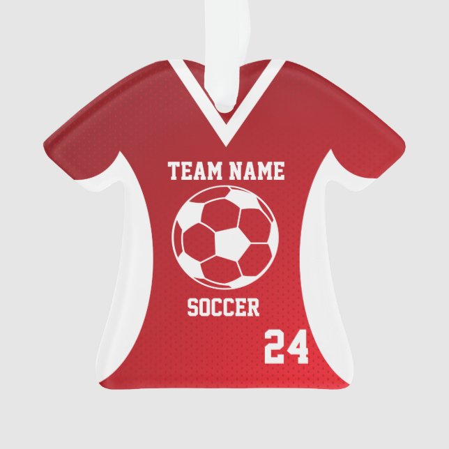 Soccer Sports Jersey Red with Photo Ornament (Front)