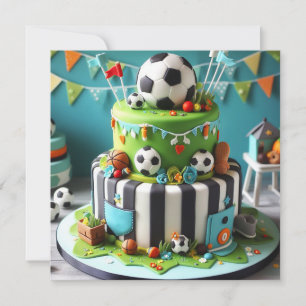 SOCCER SPORTS THEMED BIRTHDAY CAKE  INVITATION
