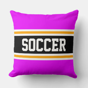 SOCCER Sporty Bright Pink Black Athletic Stripes Cushion