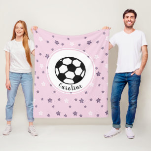 Soccer Star Girls Personalised Cute Pink Pattern Fleece Blanket
