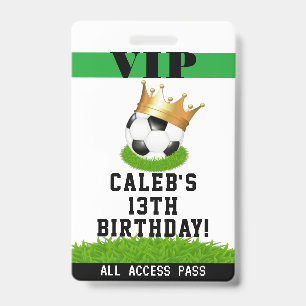 Soccer Star King Birthday Party VIP Pass Badge ID Badge