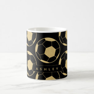 Soccer Star Personalised Name Black and Gold Coffee Mug