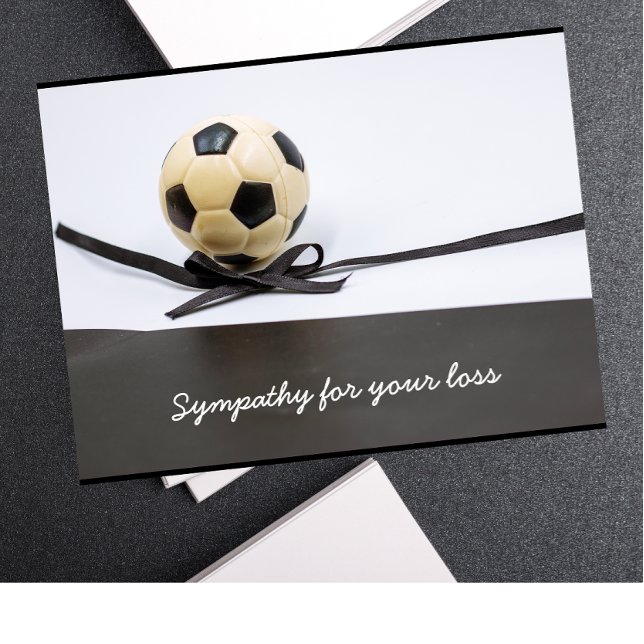 Soccer sympathy condolences ball black ribbon postcard (Creator Uploaded)