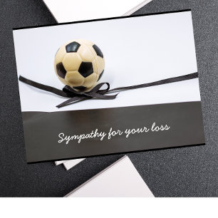 Soccer sympathy condolences ball black ribbon postcard