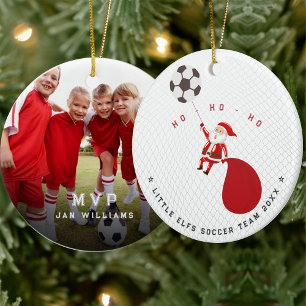 Soccer Team Coach MVP Santa Christmas Ceramic Tree Decoration