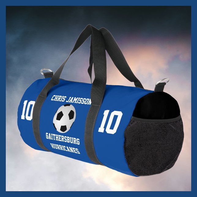 Soccer Team, Coach or Player Blue Personalised Duffle Bag (Creator Uploaded)
