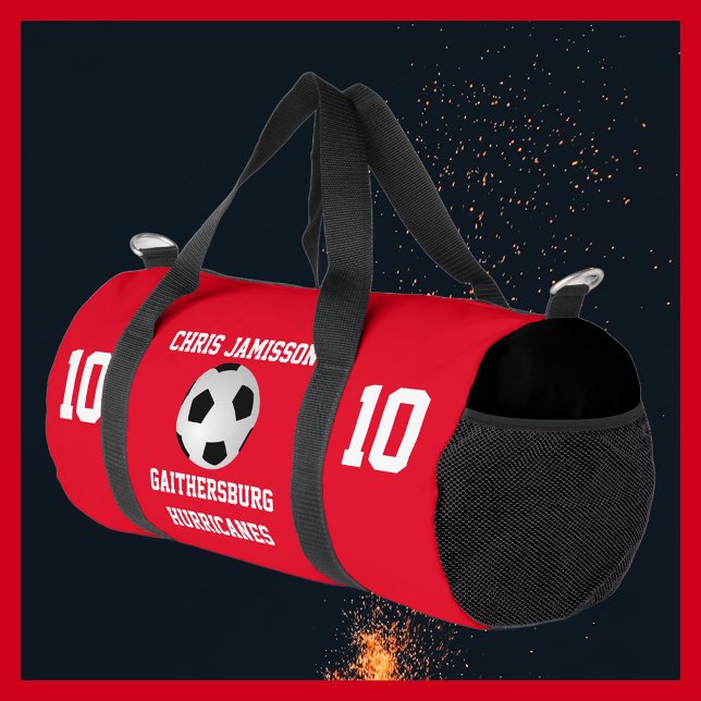 Soccer Team, Coach or Player Red Personalised Duffle Bag (Creator Uploaded)