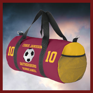 Soccer Team Coach Player Maroon Gold Personalise Duffle Bag