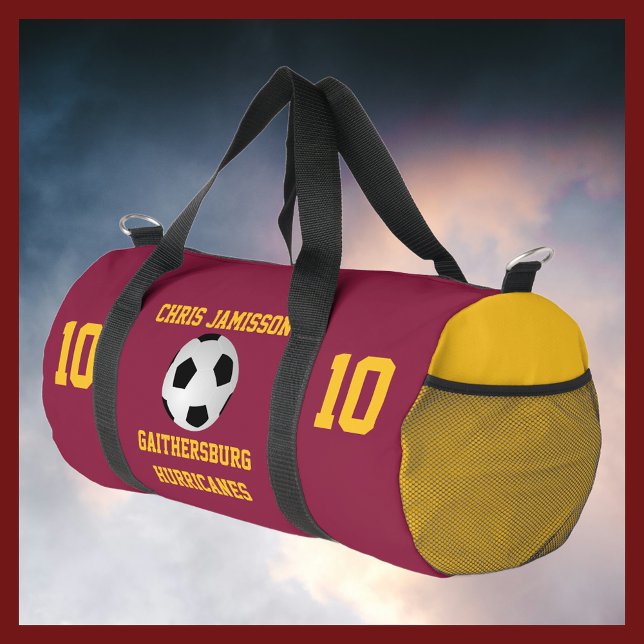 Soccer Team Coach Player Maroon Gold Personalise Duffle Bag (Creator Uploaded)