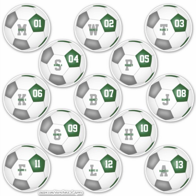 soccer team colours green grey custom set of 13 (Front)