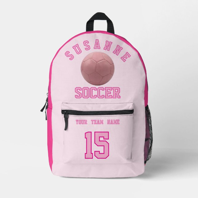 SOCCER Team Name Custom Sports Rose pink Printed Backpack (Front)