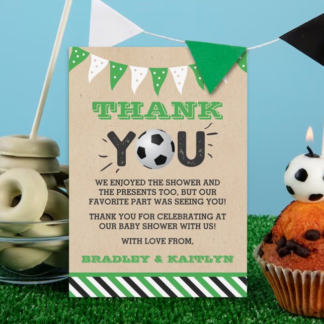 Soccer Themed Co-ed Baby Shower Thank You Card (Creator Uploaded)