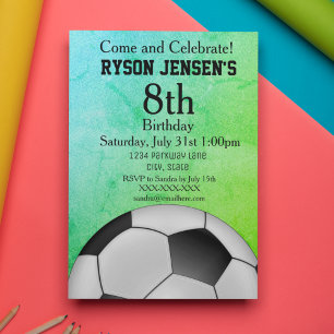 Soccer Themed Sports Kids Birthday Invitations