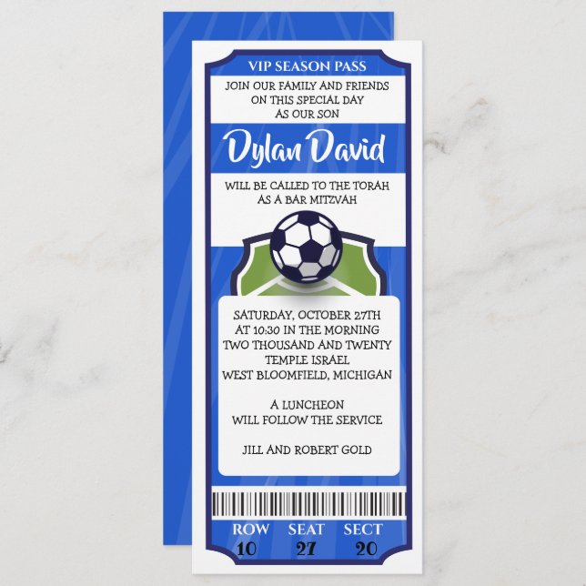 SOCCER TICKET Bar Bat Mitzvah Invitation (Front/Back)