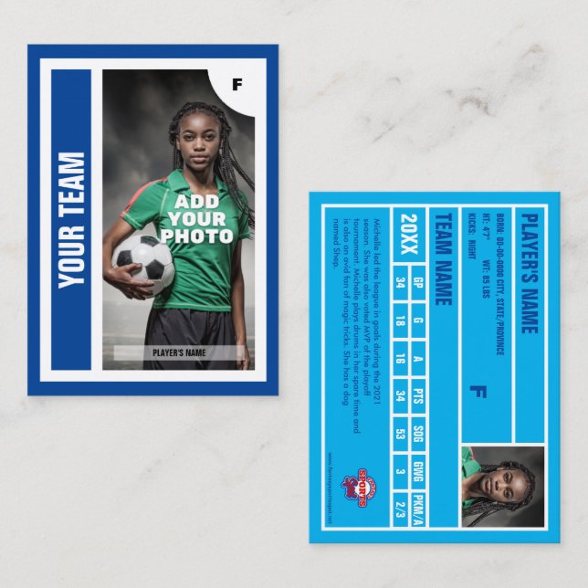 Soccer Trading Card (Blue) - Add Your Stats (Front/Back)