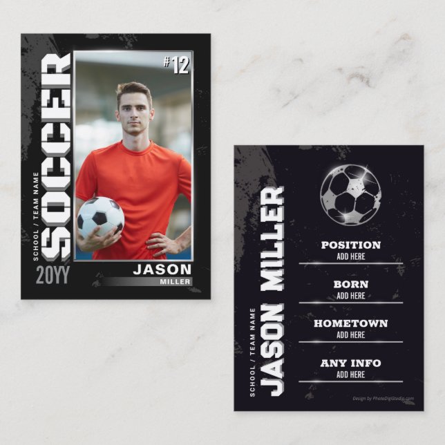 Soccer Trading Card Soccer Player Card Black Grey (Front/Back)